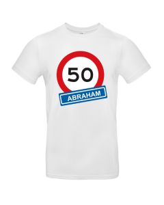 Personaliseerbaar Abraham / Verkeersbord t-shirt (50 jaar)