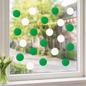 Statisch hechtende raamconfetti – groen & wit (Princenhage)