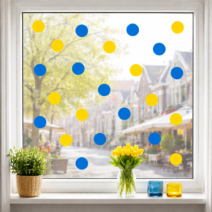 Statisch hechtende raamconfetti – Geel & blauw